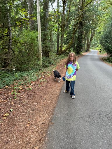 After dinner walk, uphill from home